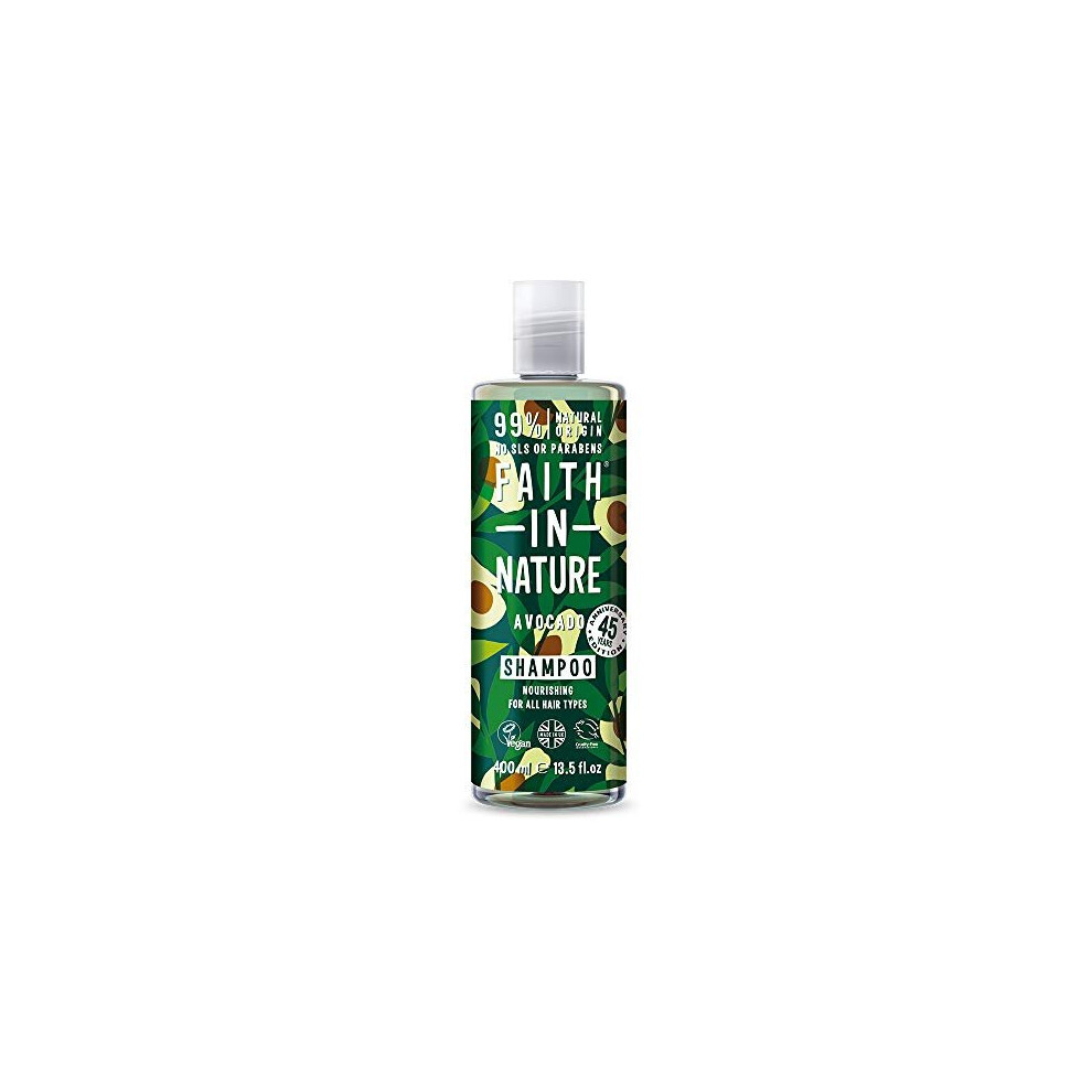 Faith in Nature Natural Avocado Shampoo, Nourishing Vegan & Cruelty Free, Parabens and SLS Free, for All Hair Types, 400 ml