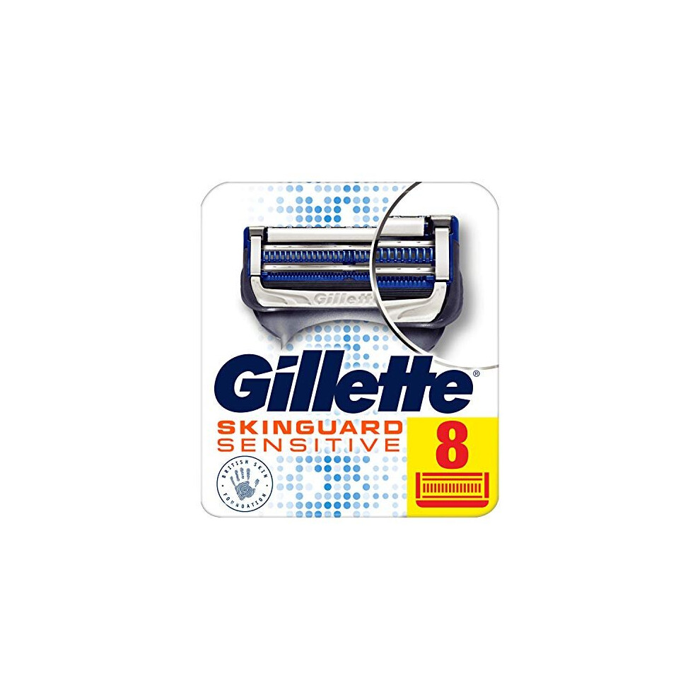 Gillette SkinGuard Sensitive Razor Blades For Men With Precision Trimmer, Pack Of 8 Refill Blades