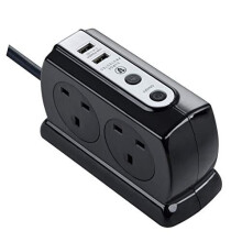 Masterplug Heavy Duty Four Socket Surge Protected Extension Lead with 2 USB Ports, 2 Metre, Black
