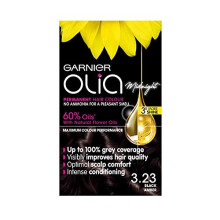 Garnier Olia Black Hair Dye Permanent, Up to 100% Grey Hair Coverage, No Ammonia for a Pleasant Scent, 60% Oils - Olia Midnight 3.23 Black Amber