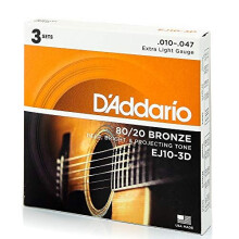 Cuerdas de guitarra acústica D'Addario, bronce 80/20, EJ10-3D, calibre extra ligero 10-47, juego de 6 cuerdas, paquete de 3