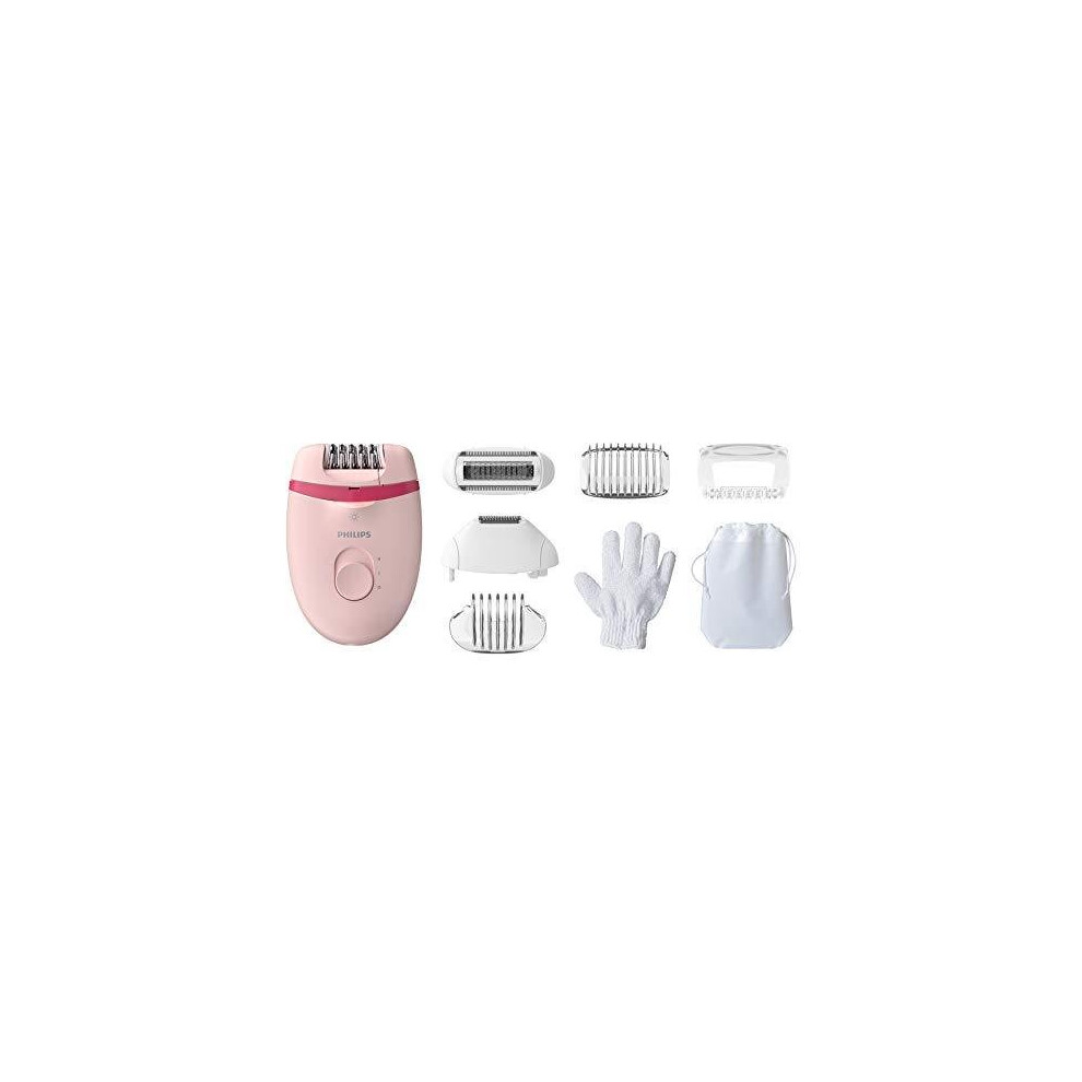 Philips Satinelle Essential Epilator, Corded Hair Removal with 5 Accessories, Including Trimming and Shaver Heads, BRE285/00