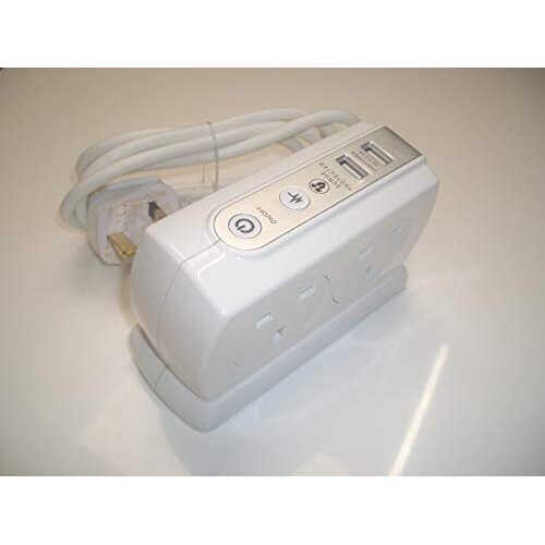 Masterplug Heavy Duty Four Socket Surge Protected Extension Lead with 2 USB Ports, 2 Metre, White