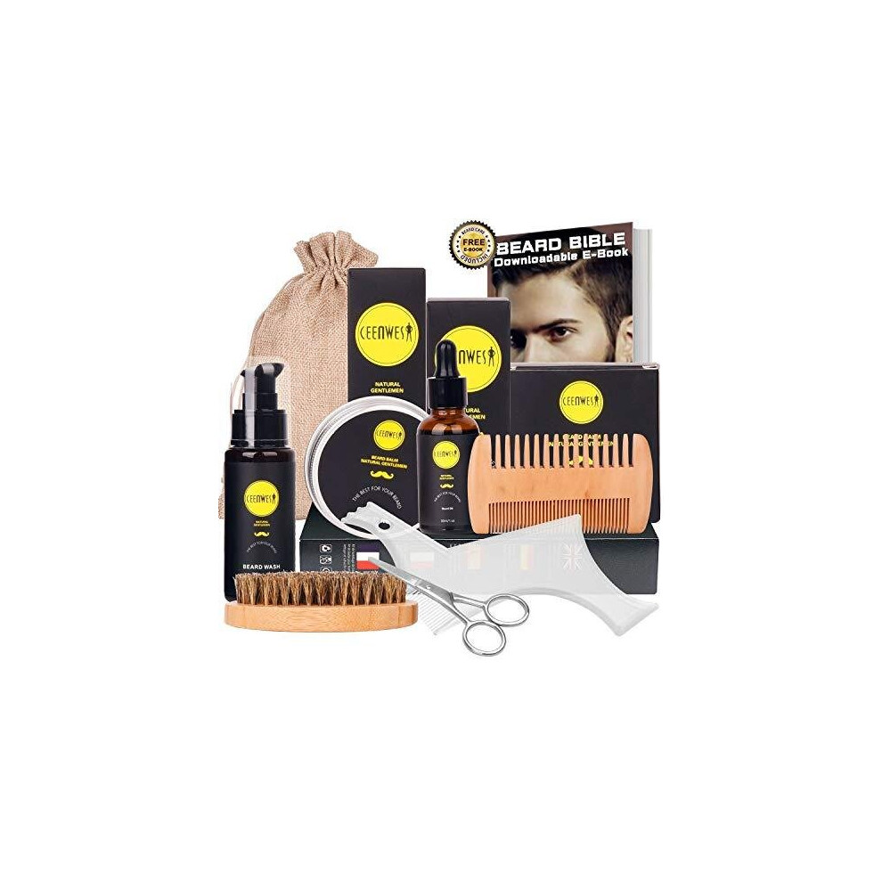 Beard Grooming Kit for Updraed 10 in 1 Beard Care Unique Gifts for Men, Beard Oil, Beard Brush, Beard Comb, Beard Balm, Beard Shampoo, Modelling Com