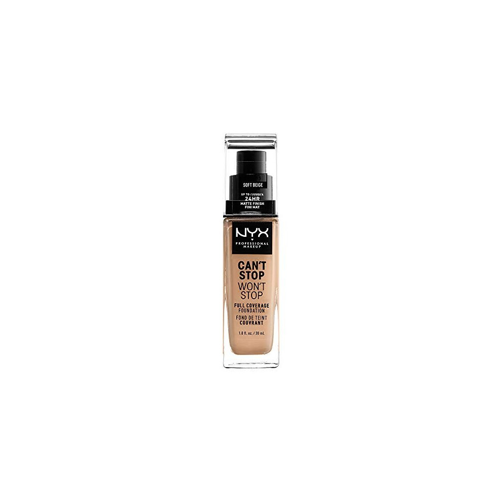 NYX Professional Makeup Can't Stop Won't Stop Full Coverage Foundation, Long Lasting, Waterproof, Vegan Formula, Matte Finish, Shade: Soft Beige