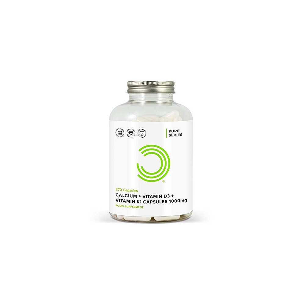 Bulk Powders Calcium, Vitamin D3 And Vitamin K1 Capsules, 1000 Mg, Pack Of 270