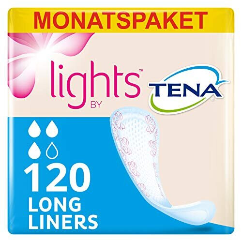 Lights by TENA Long Liner, for Light Bladder Weakness, Monthly Pack of 120 Incontinence Liners for Women