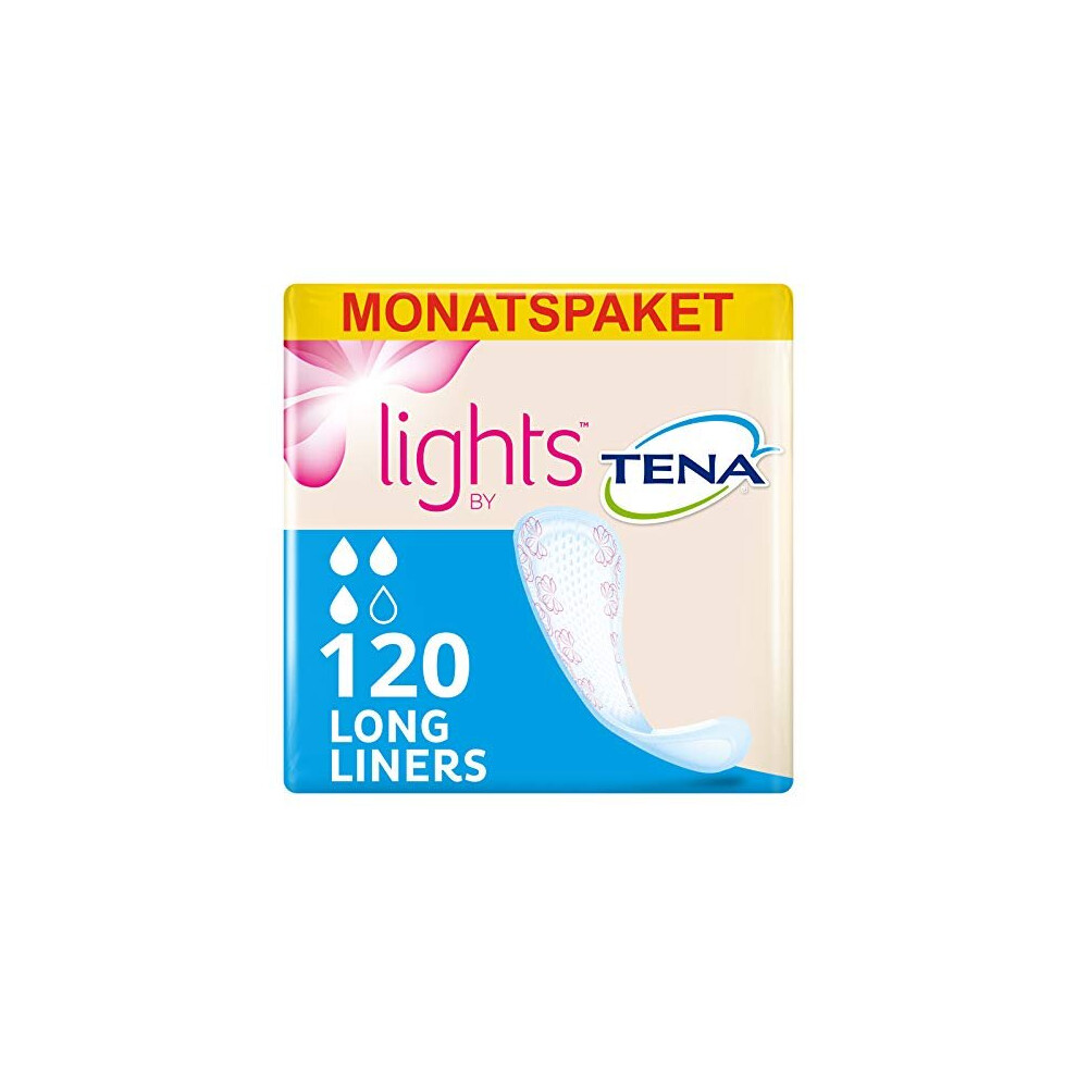 Lights by TENA Long Liner, for Light Bladder Weakness, Monthly Pack of 120 Incontinence Liners for Women