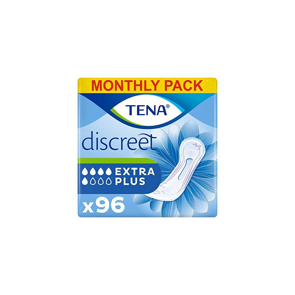 TENA Lady Extra Plus Towels, for Moderate to Heavy Bladder Weakness, Monthly Pack of 96 Incontinence Pads for Women