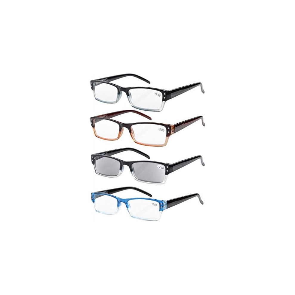Eyekepper 4-Pack Spring Hinges Rectangular Reading Glasses Includes Sunshine Readers