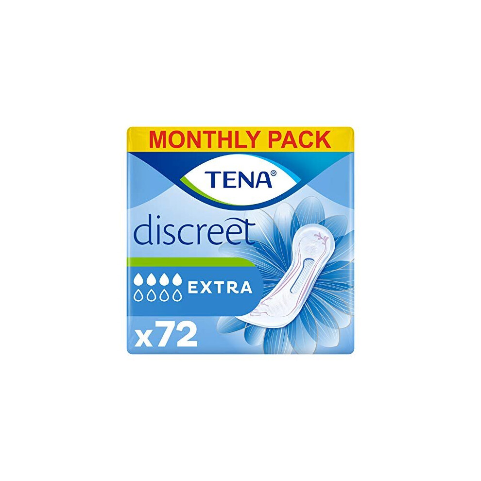 TENA Lady Extra Towels, for Moderate to Heavy Bladder Weakness, Monthly Pack of 72 Incontinence Pads for Women