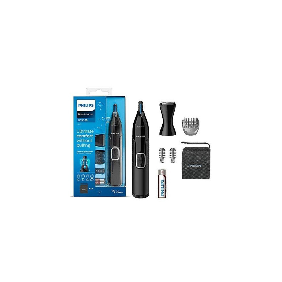 Philips Series 5000 Battery-Operated Nose, Ear And Eyebrow Trimmer With Detail Trimmer Attachment - Showerproof, No Pulling Guaranteed, 100 Percent