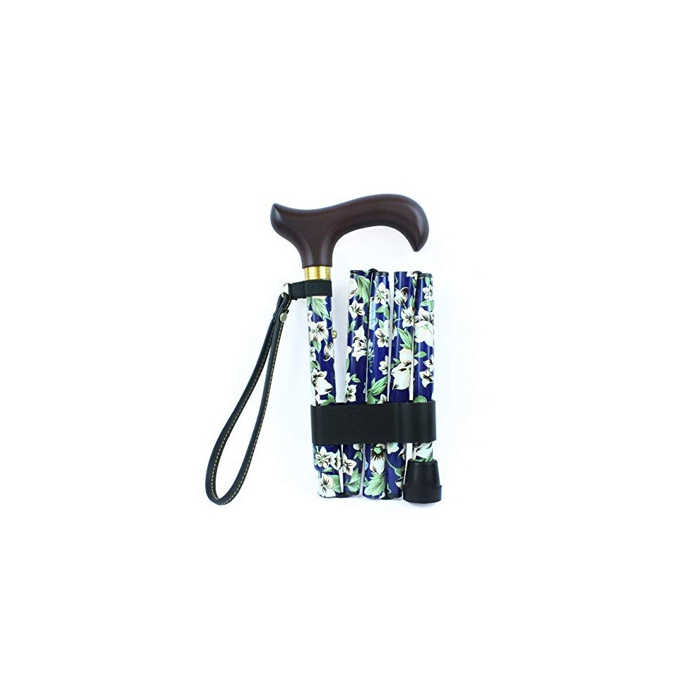 Nrs Healthcare Blue Floral Morris Folding Walking Stick (Eligible For Vat Relief In The Uk)