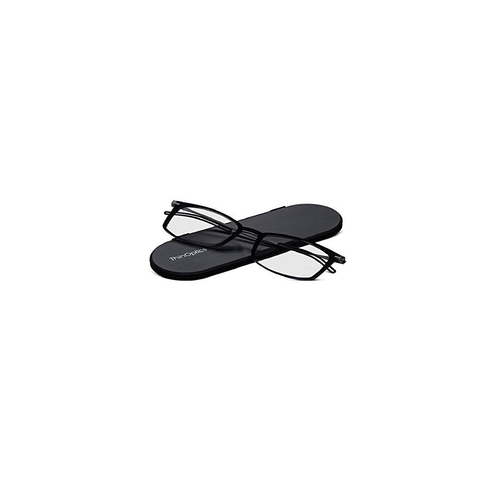 ThinOptics Brooklyn Reading Glasses 2.0 Black Frames + Milano Magnetic Case - Compact Foldable Reading Glasses 2.00 Strength Reading Glasses
