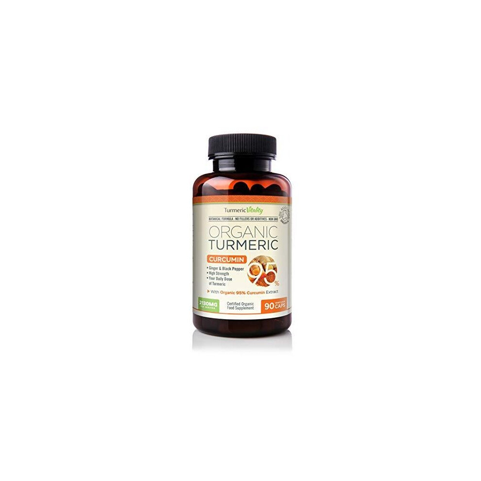 Turmeric Vitality Organic Turmeric Curcumin Capsules Triple Strength With 95% Curcumin - Ginger & Pepper For Maximum Absorption – High Strength Supplement 2130M Black