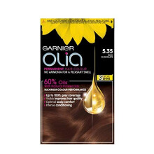 Garnier Olia Brown Hair Dye Permanent, Up to 100% Grey Hair Coverage, No Ammonia for a Pleasant Scent, 60% Oils - 5.35 Rich Chocolate Brown