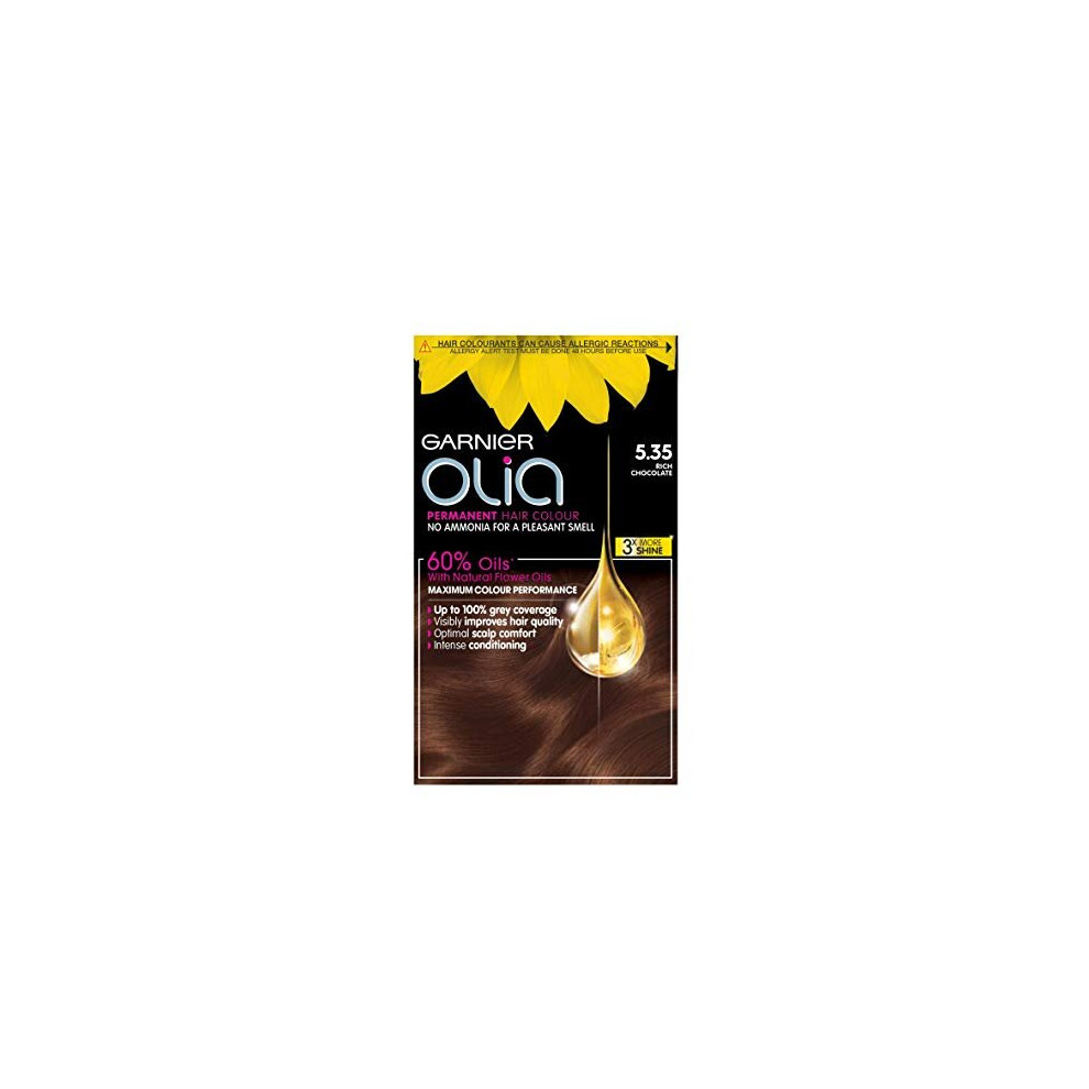 Garnier Brown,Grey Olia Brown Hair Dye Permanent, Up To 100% Grey Hair Coverage, No Ammonia For A Pleasant Scent, 60% Oils - 5.35 Rich Chocolate Brown