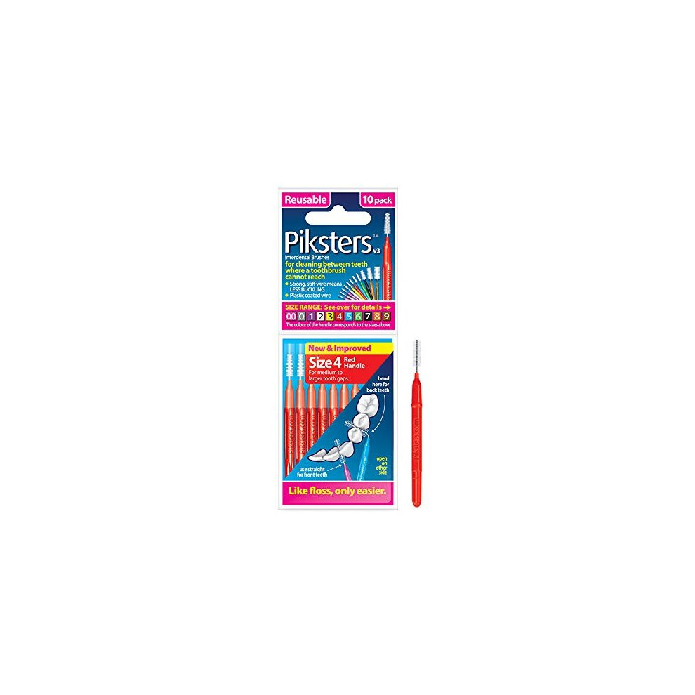 Piksters Interdental Brushes, Size 4, Red Handle