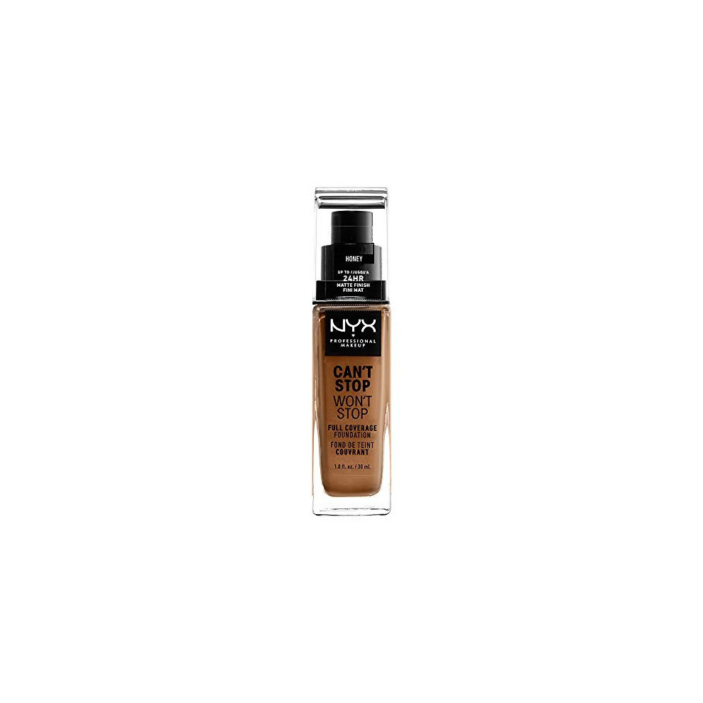 NYX Professional Makeup Can't Stop Won't Stop Full Coverage Foundation, Long Lasting, Waterproof, Vegan Formula, Matte Finish, Shade: Honey