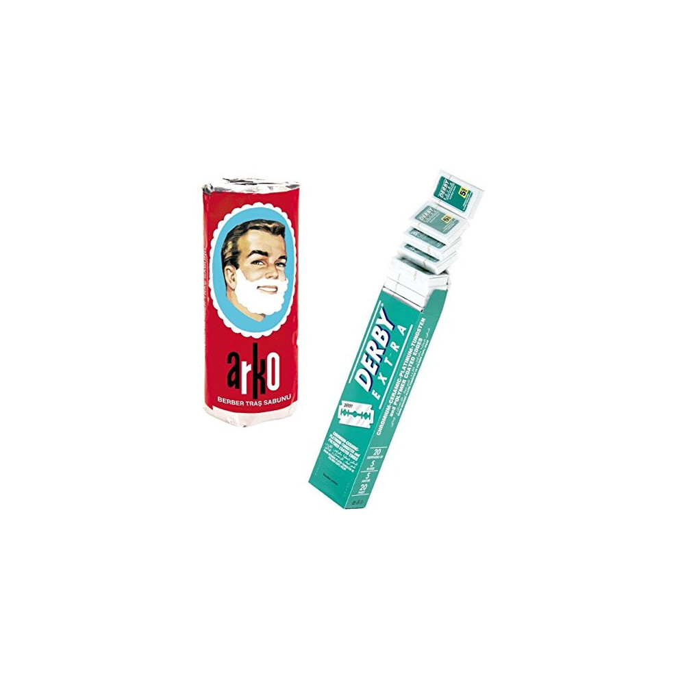 Derby-Arko Cream Derby Extra Double Edge Razor Blades And Free Arko Shaving Soap Stick