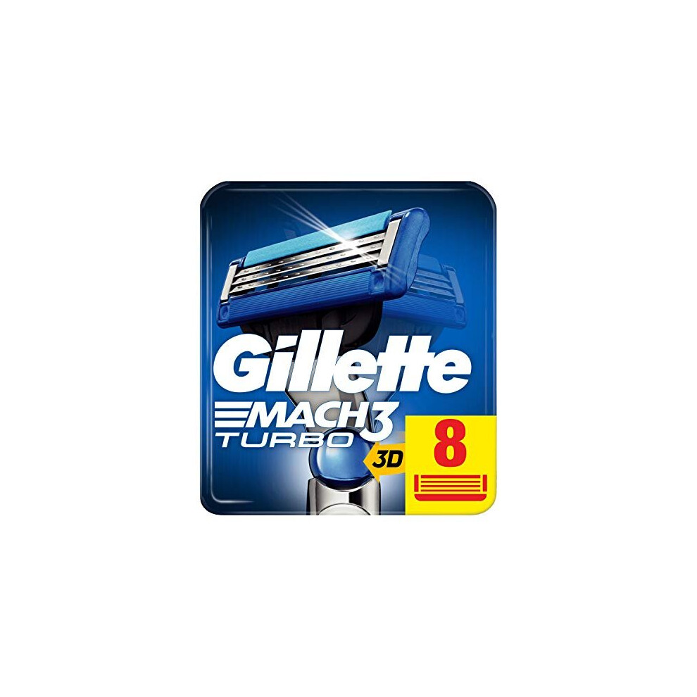 Gillette Mach3 Turbo Razor Blades for Men with Precision Trimmer, Pack of 8 Refill Blades