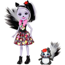 Enchantimals Sage Skunk Bambola & Figura Caper, bambola piccola da 6 pollici, con capelli neri e bianchi