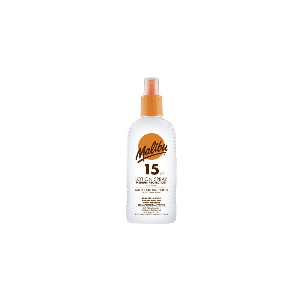 Malibu Medium Protection Sun Lotion Spray SPF15 With Vitamin E And Pro Vitamin B5 200 ml