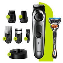 Braun Beard Trimmer BT7240 and Hair Clipper for Men, Lifetime Sharp Metal Blades, 39 Length Settings, Black/Grey Metal, UK Two Pin Plug