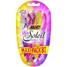 Bic Miss Soleil Colour Collection Lady Razors, Triple-Blade, Maxi Pack of 8, 3 Blades with Unique Flower Designed Handles