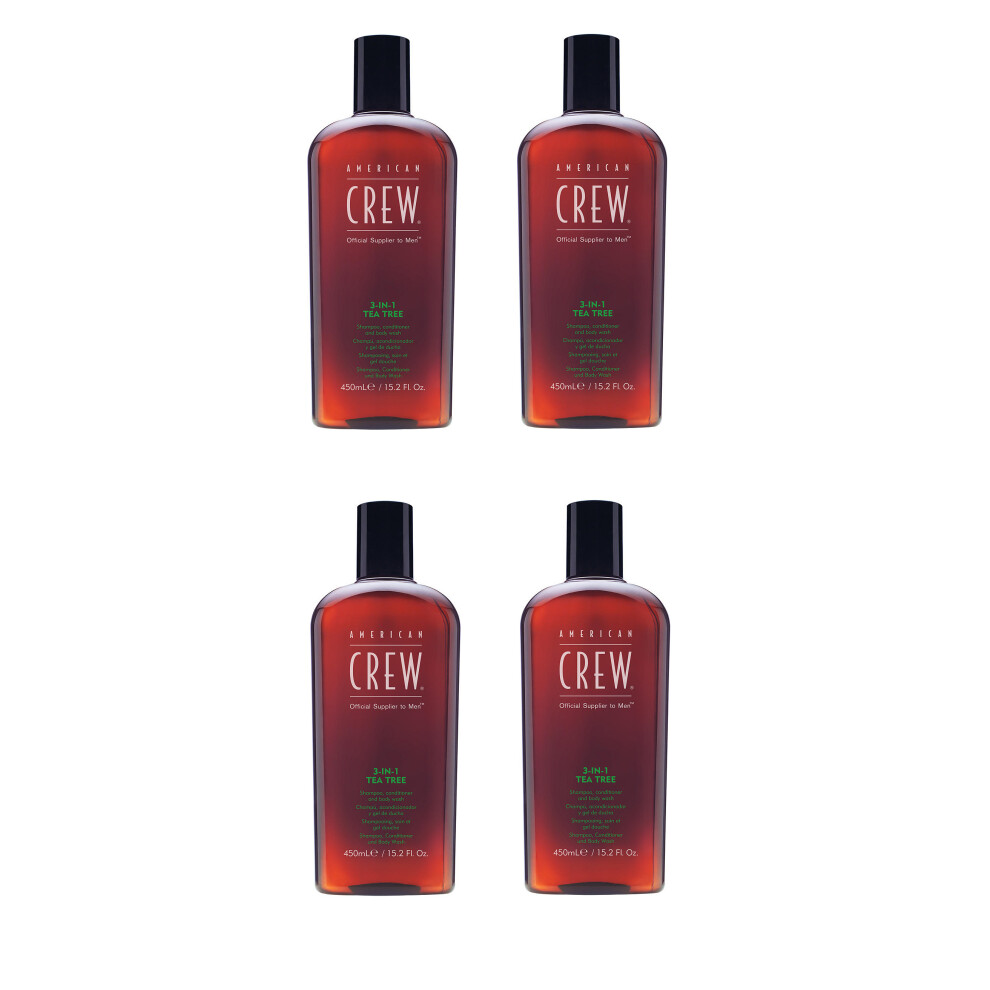 American Crew 3-In-1 Tea Tree Shampoo, Conditioner and Body Wash 450ml x4