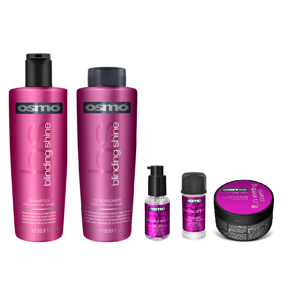 Osmo Blinding Shine Shampoo 1000ml, Conditioner 1000ml, Serum 50ml, Definer 40ml and Mask 300ml