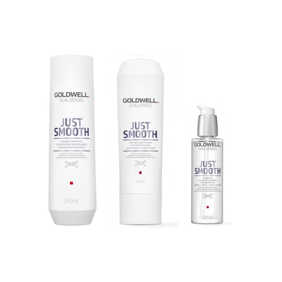 Goldwell Dualsenses Just Smooth Taming Shampoo 250ml, Conditioner 200ml and Oil 100ml