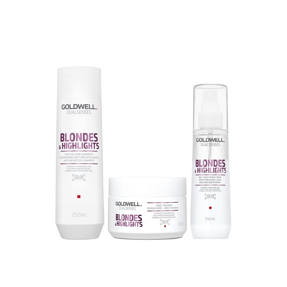 Goldwell Dualsenses Blondes & Highlights A-Y Shampoo 250ml, 60sec Treatment 200ml and Serum Spray 150ml