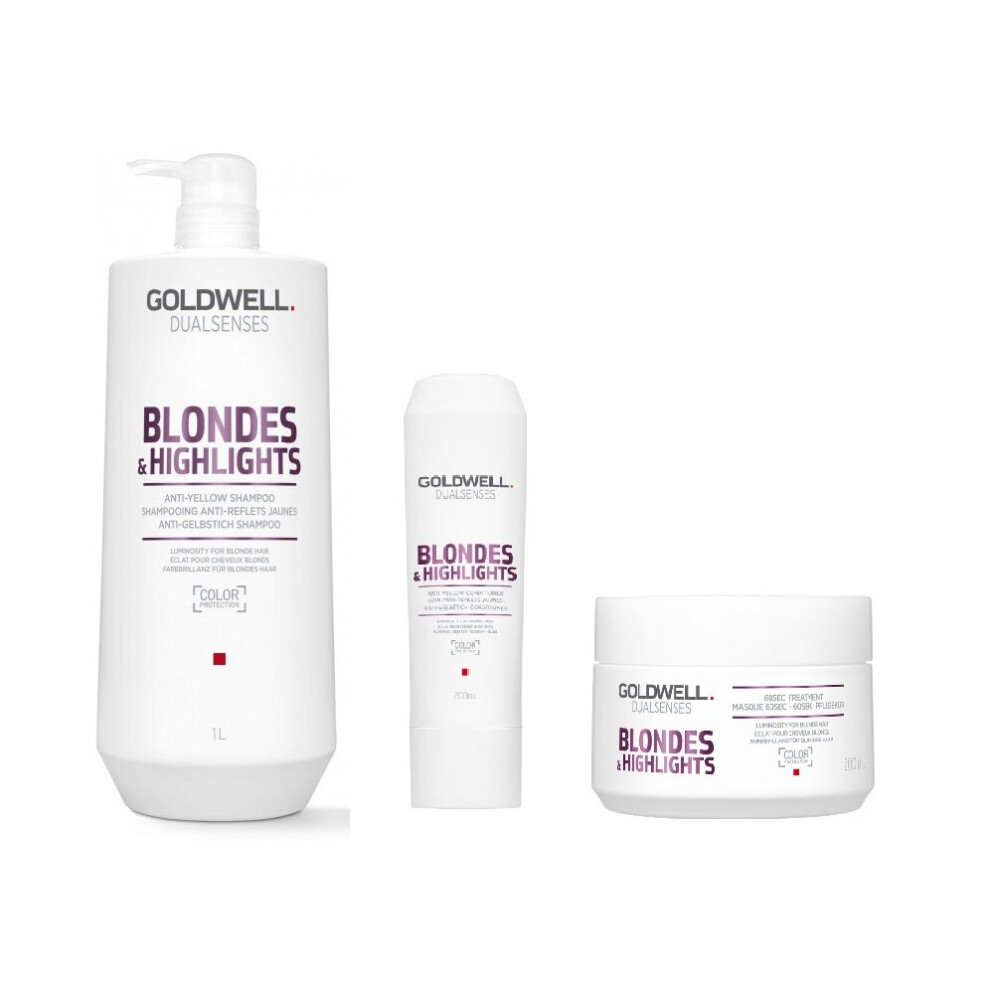 Goldwell Dualsenses Blondes & Highlights A-Y Shampoo 1000ml, Conditioner 200ml and 60sec Treatment 200ml