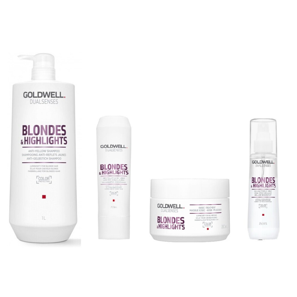 Goldwell Dualsenses Blondes & Highlights A-Y Shampoo 1000ml, Conditioner 200ml, 60sec Treatment 200ml, Serum Spray 150ml