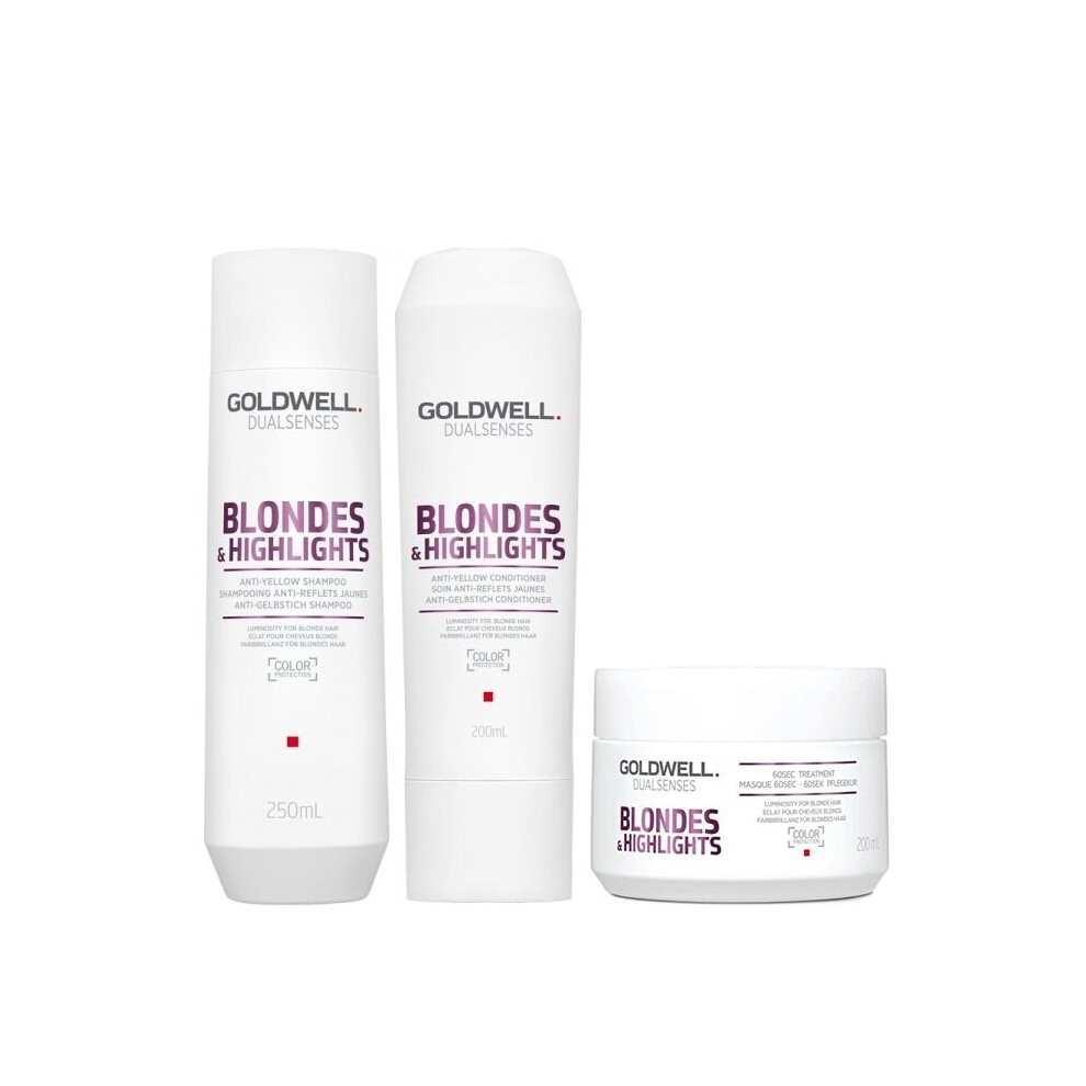 Goldwell Dualsenses Blondes & Highlights A-Y Shampoo 250ml, Conditioner 200ml and 60sec Treatment 200ml