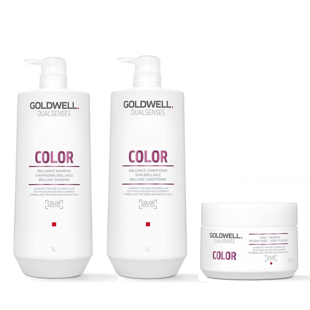 Goldwell Dualsenses Color Shampoo 1000Ml, Conditioner 1000Ml And 60Sec Treatment 200Ml