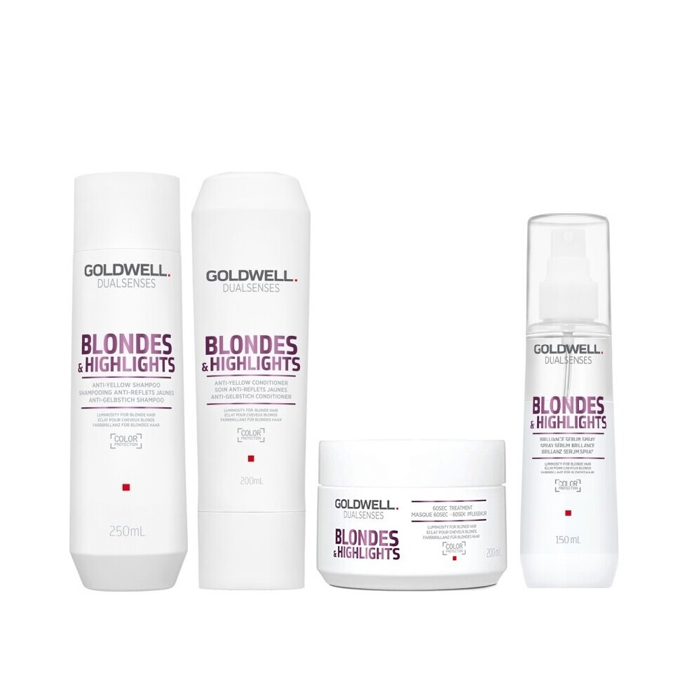 Goldwell Dualsenses Blondes & Highlights A-Y Shampoo 250ml, Conditioner 200ml, 60sec Treatment 200ml, Serum Spray 150ml