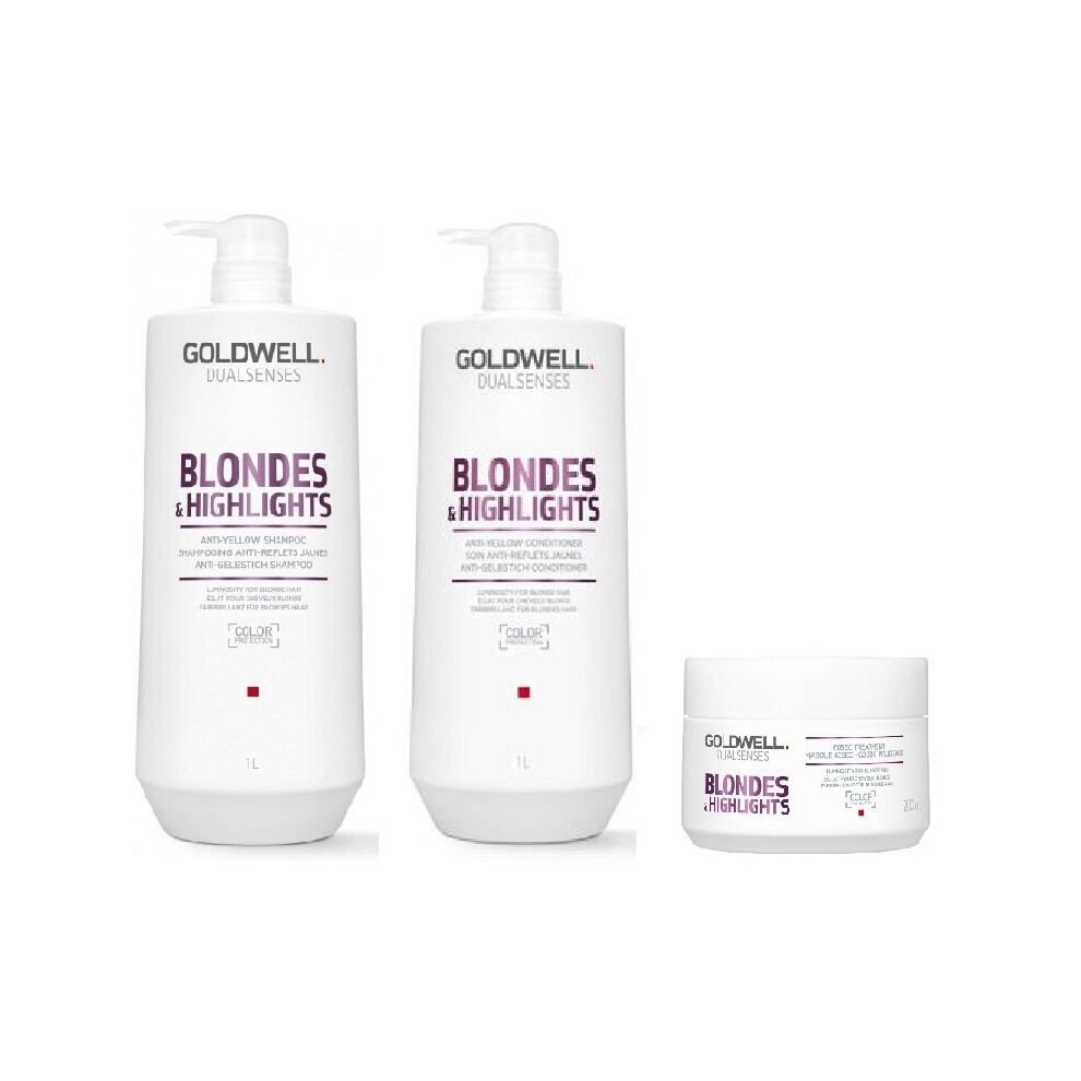 Goldwell Dualsenses Blondes & Highlights A-Y Shampoo 1000ml, Conditioner 1000ml and 60sec Treatment 200ml