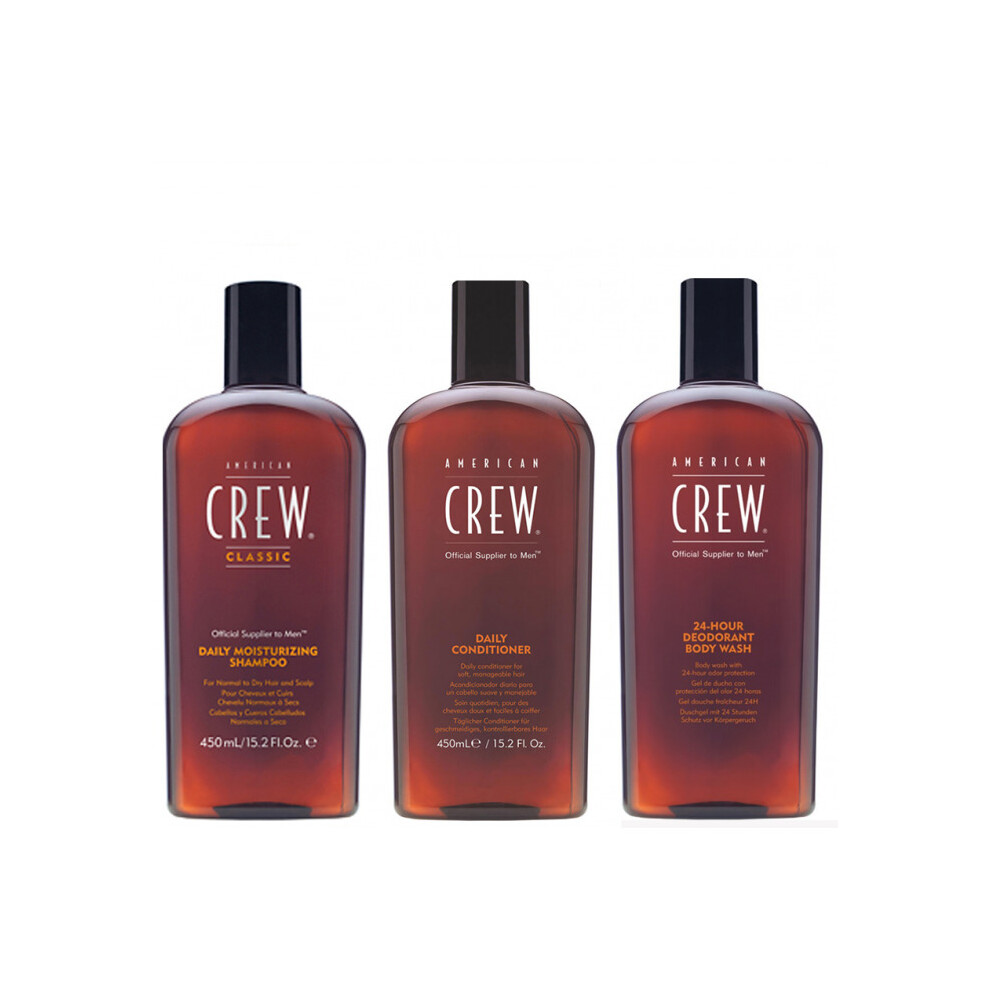 American Crew Daily Shampoo 450ml, Conditioner 450ml and Deodorant Body Wash 450ml