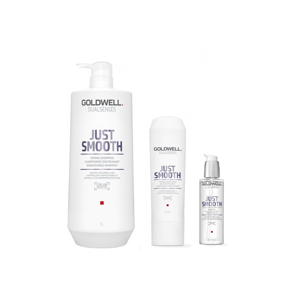 Goldwell Dualsenses Just Smooth Taming Shampoo 1000ml, Conditioner 200ml and Oil 100ml