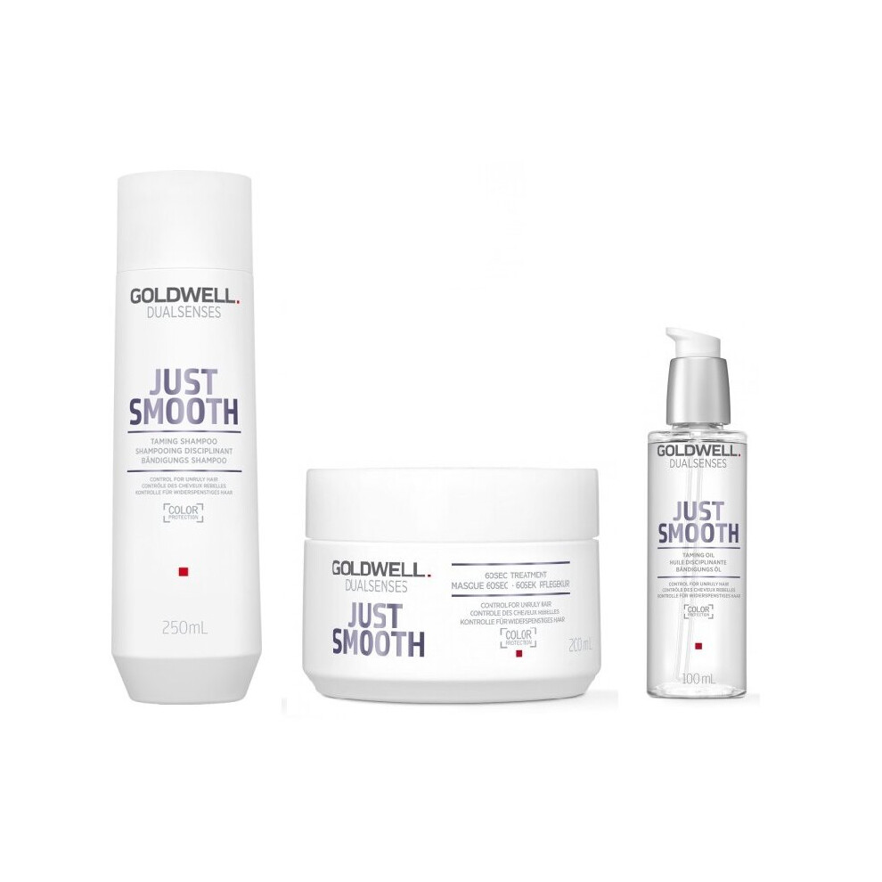 Goldwell Dualsenses Just Smooth Taming Shampoo 250ml, 60sec Treatment 200ml and Oil 100ml