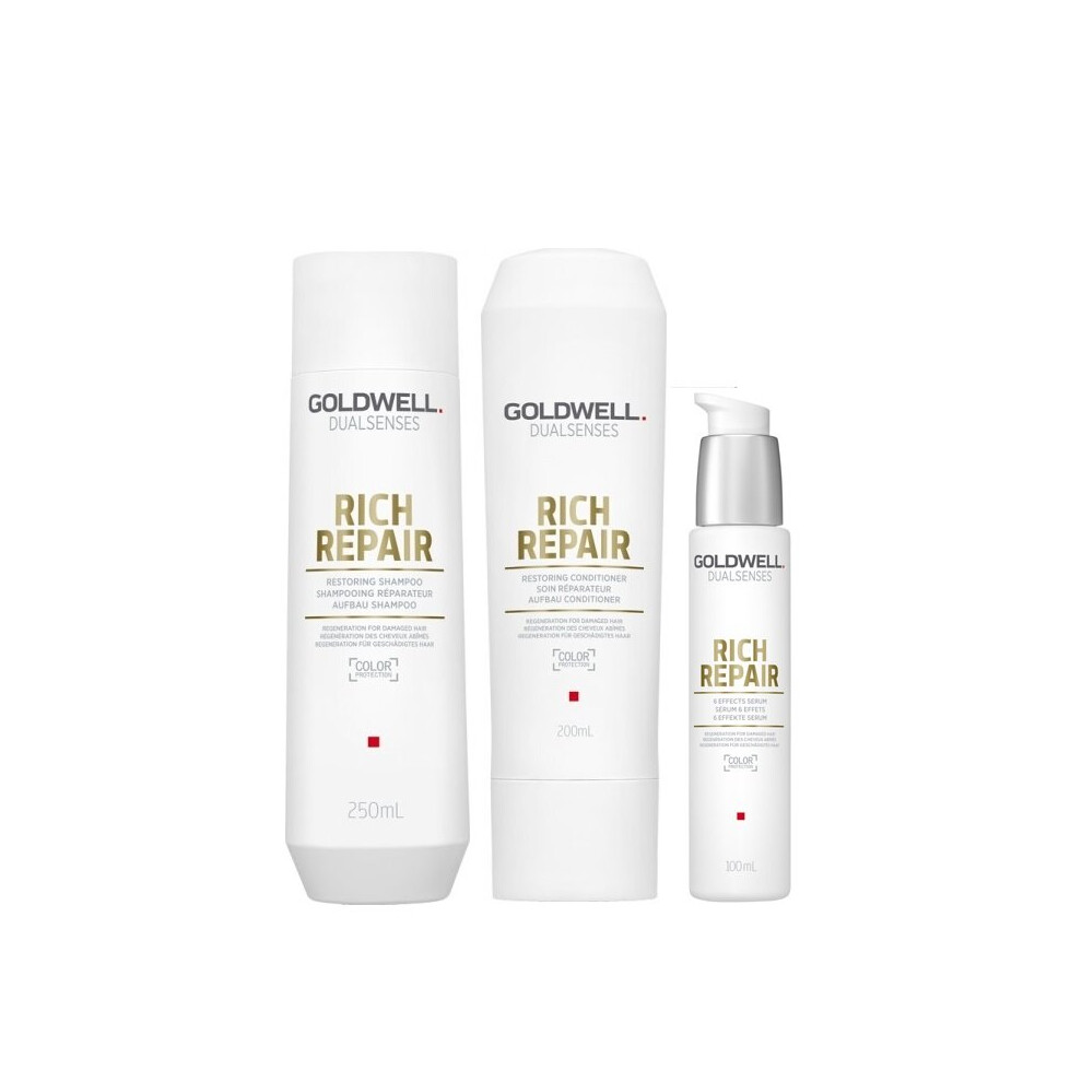 Goldwell Dualsenses Rich Repair Shampoo 250ml, Conditioner 200ml and 6 Effects Serum 100ml