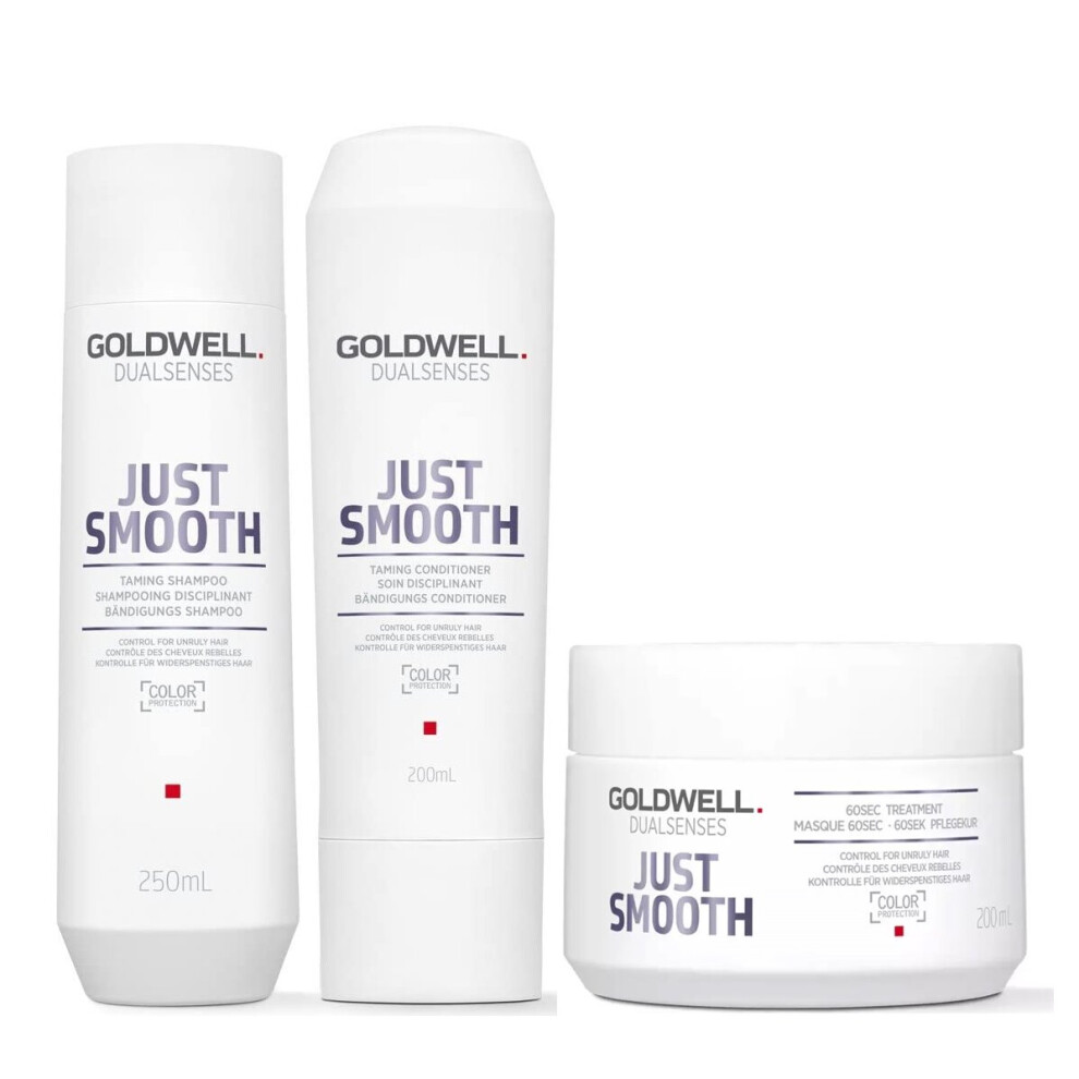 Goldwell Dualsenses Just Smooth Taming Shampoo 250ml, Conditioner 200ml and 60sec Treatment 200ml