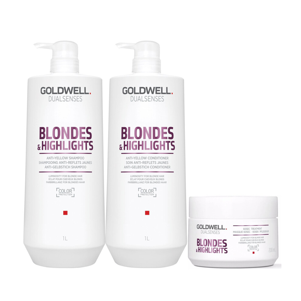 Goldwell Dualsenses Blondes & Highlights A-Y Shampoo 1000ml, Conditioner 1000ml, 60sec Treatment 200ml, Serum Spray 150ml