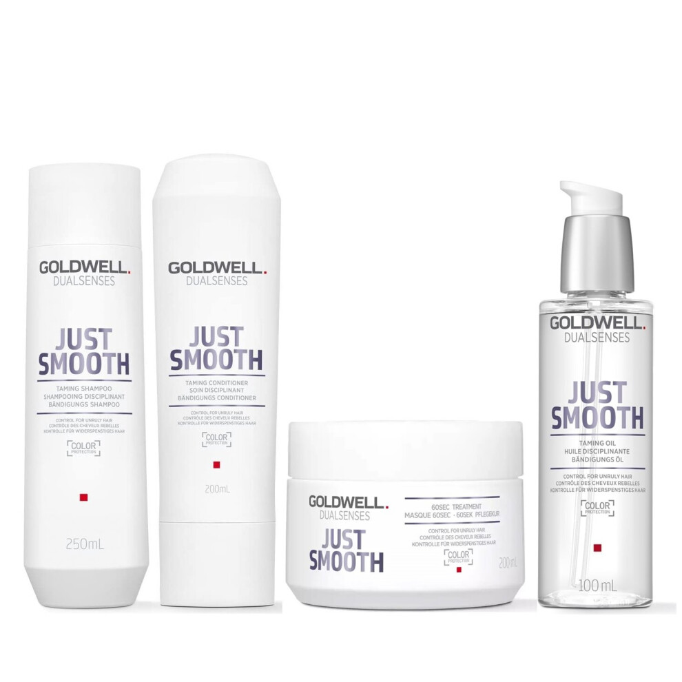 Goldwell Dualsenses Just Smooth Taming Shampoo 250ml, Conditioner 200ml, 60sec Treatment 200ml, Oil 100ml