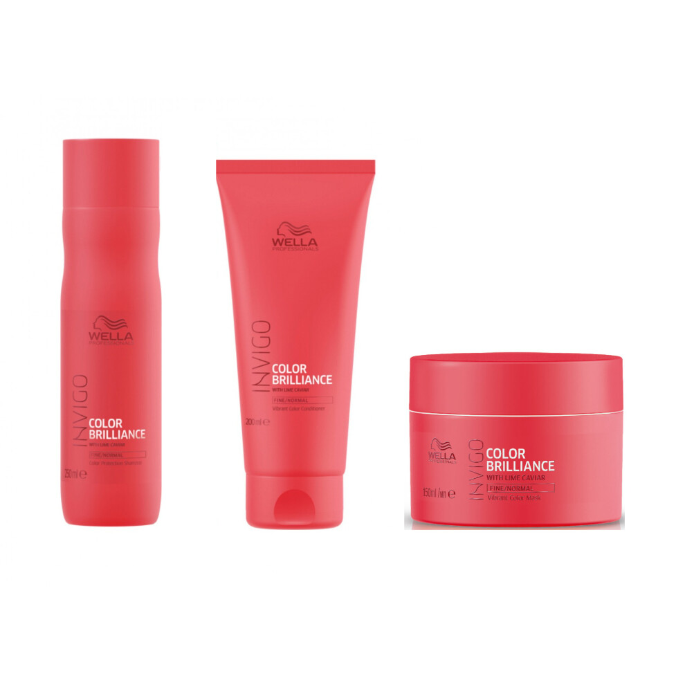 Wella INVIGO Color Brilliance Color Protection Fine/Normal Shampoo 250ml, Vibrant Color Conditioner 200ml and Mask 150ml