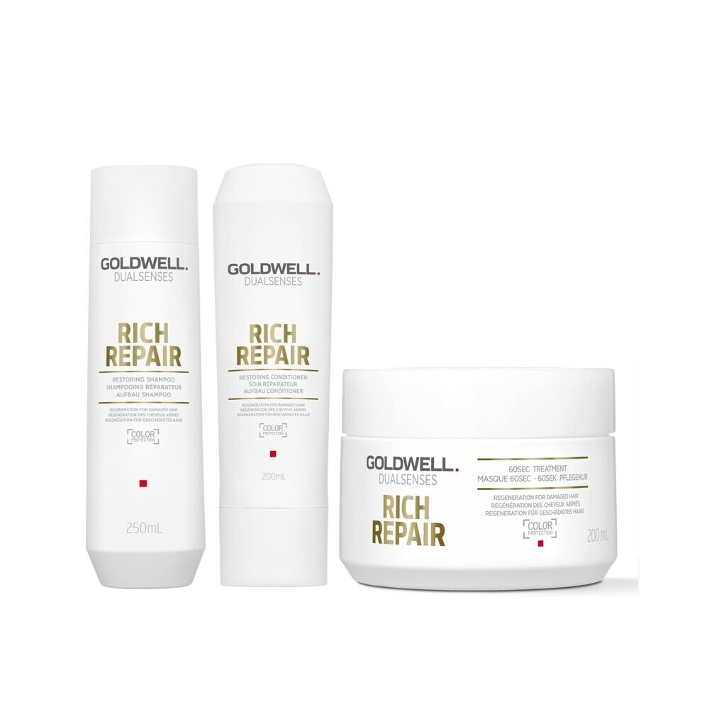 Goldwell Dualsenses Rich Repair Shampoo 250ml, Conditioner 200ml and 60sec Treatment 200ml