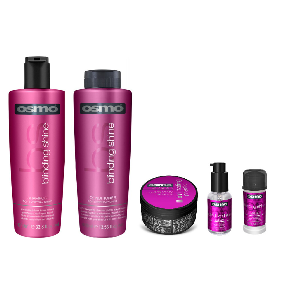 Osmo Blinding Shine Shampoo 1000ml, Conditioner 1000ml, Serum 50ml, Definer 40ml and Mask 100ml