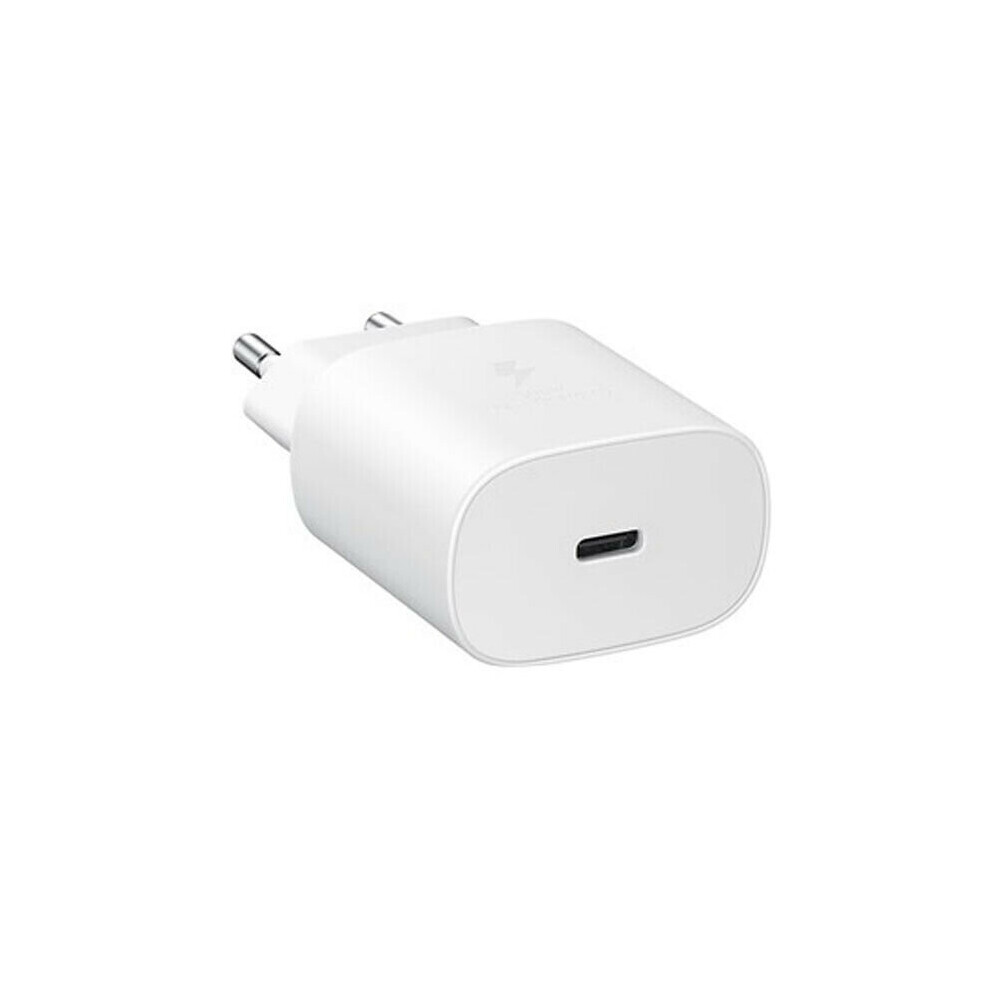 (Adapter Only) Official Samsung 2 Pin 2 Amp 25 Watt Super Fast Mains Charger USB-C Data Cable In White